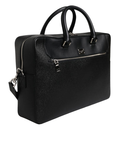Sac messager à double poignée avec plaque logo noire Dolce &amp; Gabbana