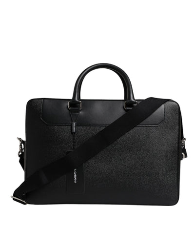 Sac messager à double poignée avec plaque logo noire Dolce &amp; Gabbana
