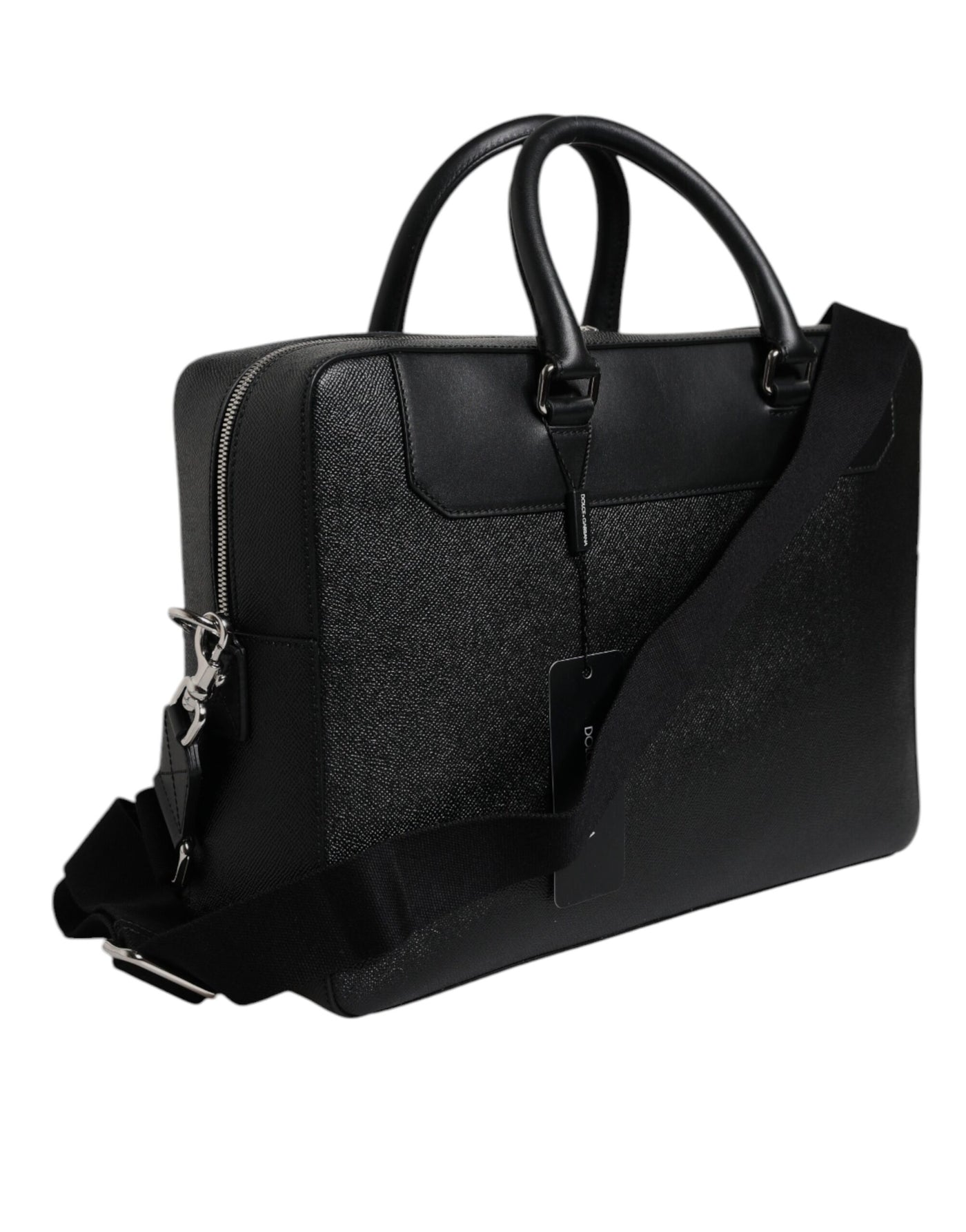 Sac messager à double poignée avec plaque logo noire Dolce &amp; Gabbana