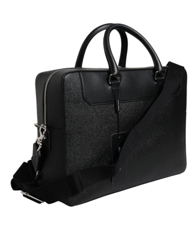 Sac messager à double poignée avec plaque logo noire Dolce &amp; Gabbana