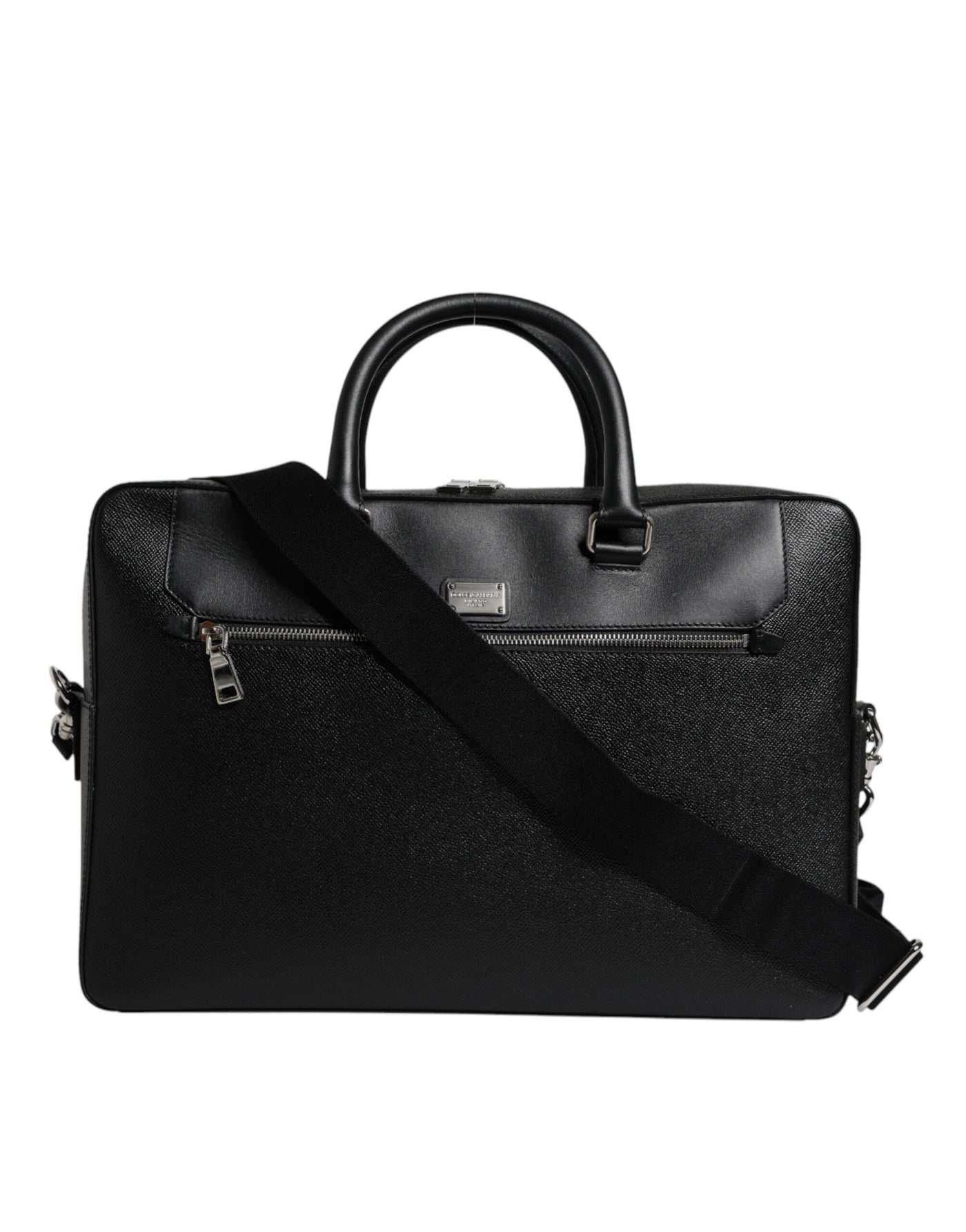Sac messager à double poignée avec plaque logo noire Dolce &amp; Gabbana