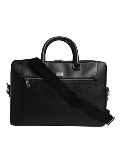 Sac messager à double poignée avec plaque logo noire Dolce &amp; Gabbana