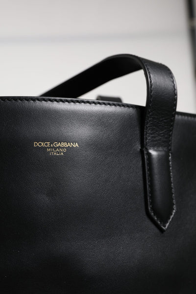 Dolce &amp; Gabbana Zwarte Kalfsleren Boodschappentas Schoudertas