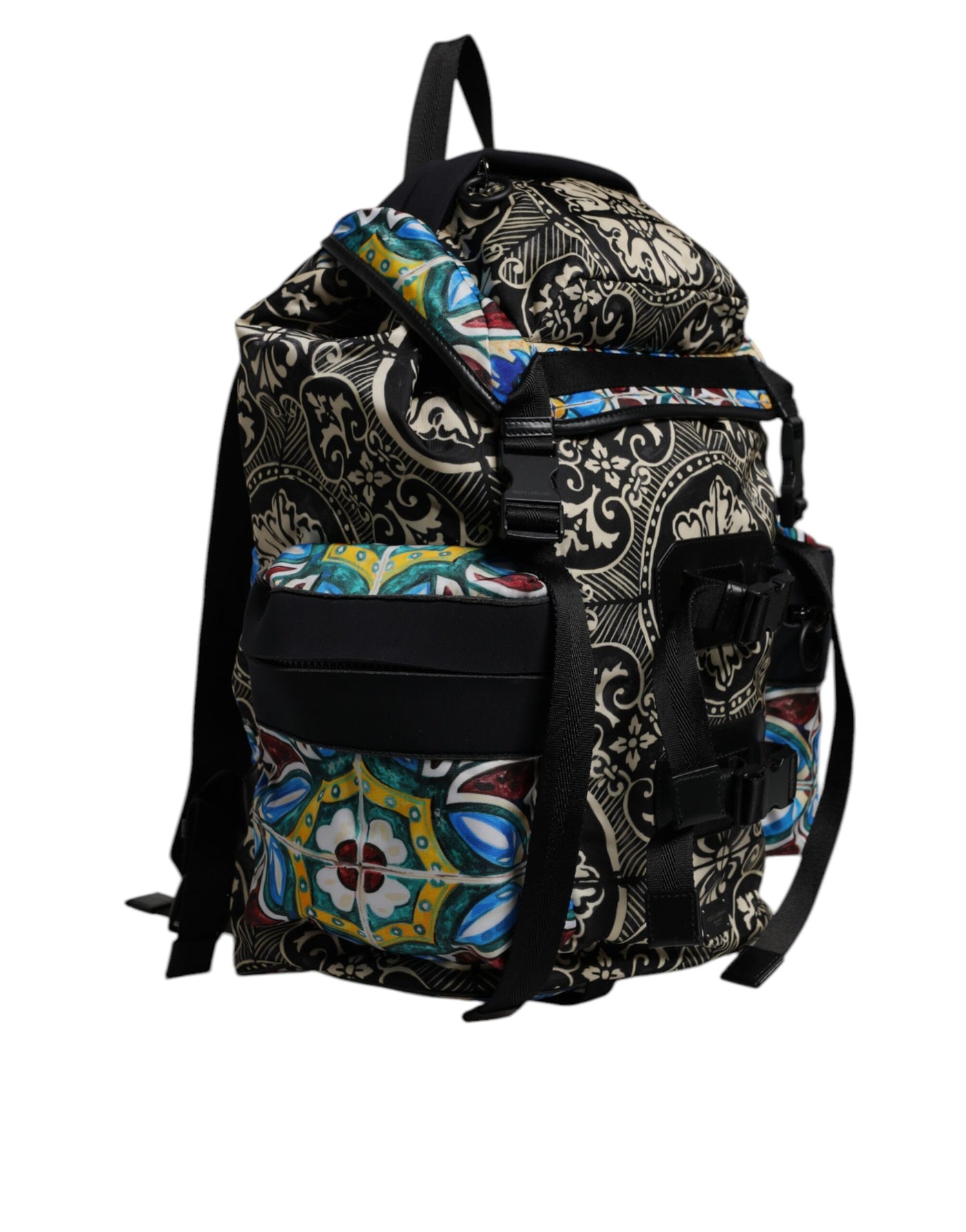 Sac à dos en nylon imprimé majolique multicolore Dolce &amp; Gabbana