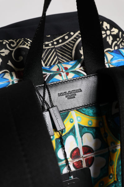Sac à dos en nylon imprimé majolique multicolore Dolce &amp; Gabbana