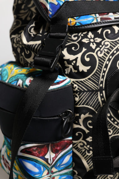 Sac à dos en nylon imprimé majolique multicolore Dolce &amp; Gabbana