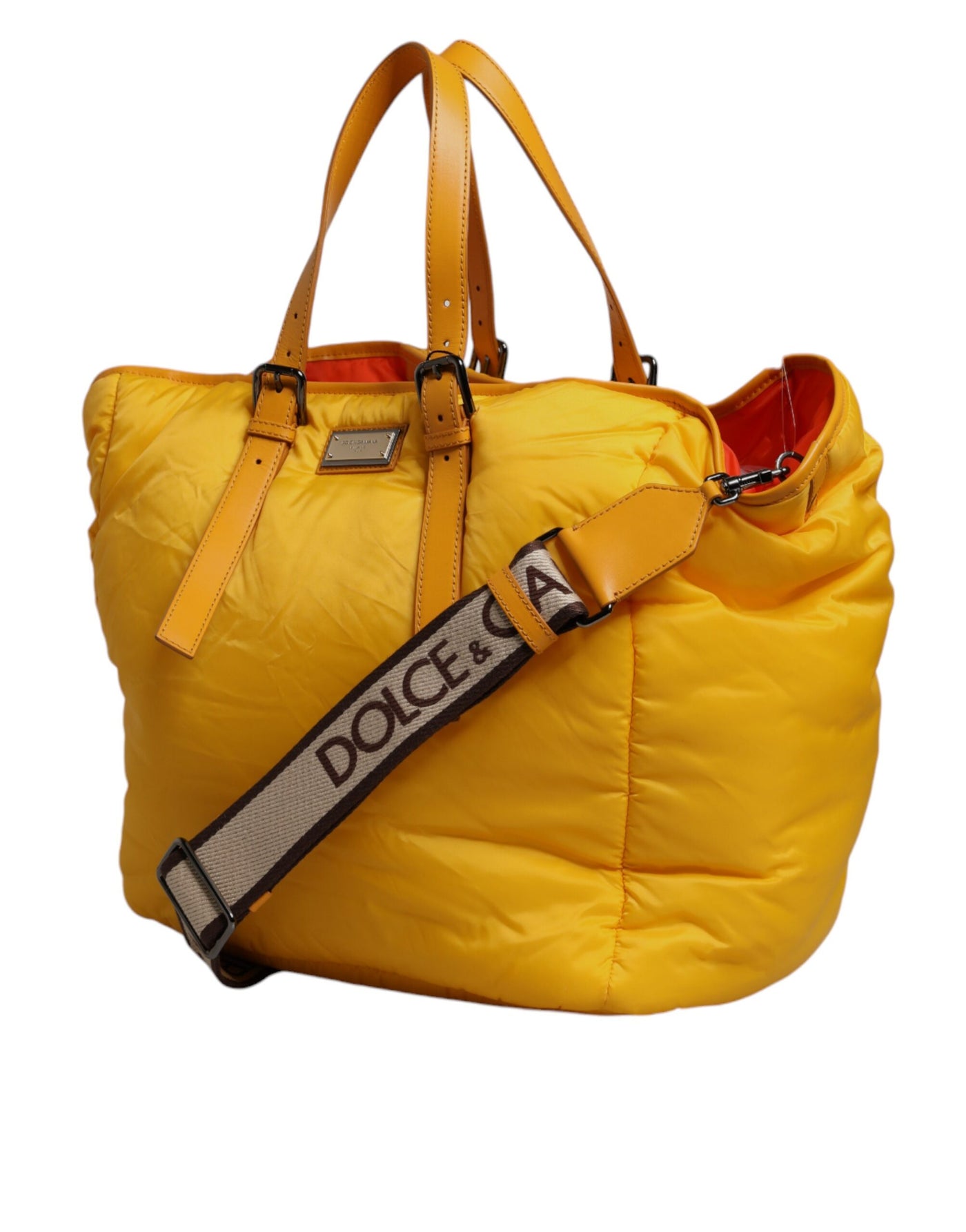 Dolce &amp; Gabbana Geel Oranje Nylon Logo Plaque Hand Schoudertas