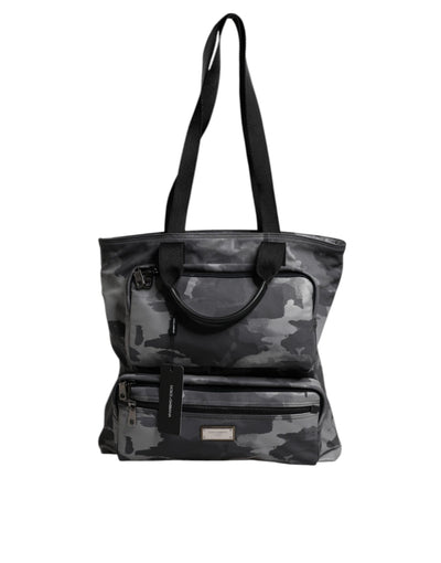 Sac fourre-tout en coton camouflage gris Dolce &amp; Gabbana à compartiments multiples