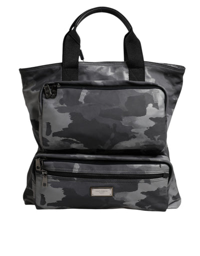 Sac fourre-tout en coton camouflage gris Dolce &amp; Gabbana à compartiments multiples