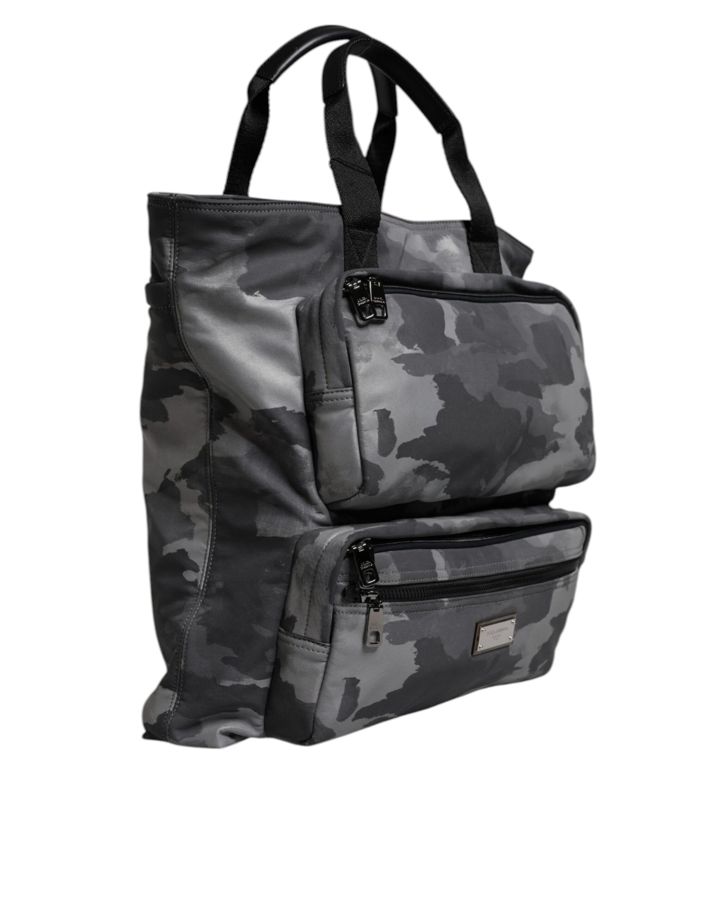 Sac fourre-tout en coton camouflage gris Dolce &amp; Gabbana à compartiments multiples
