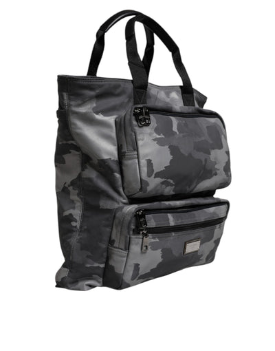 Sac fourre-tout en coton camouflage gris Dolce &amp; Gabbana à compartiments multiples