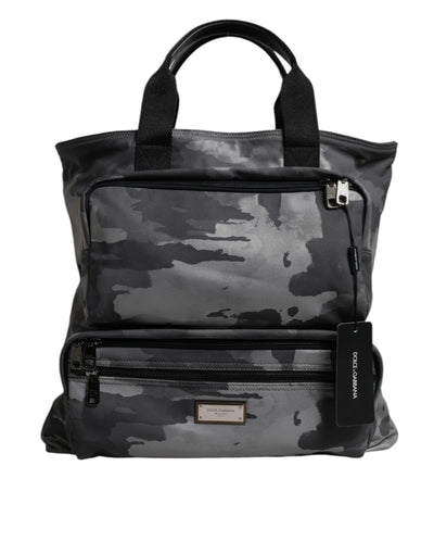 Sac fourre-tout en coton camouflage gris Dolce &amp; Gabbana à compartiments multiples