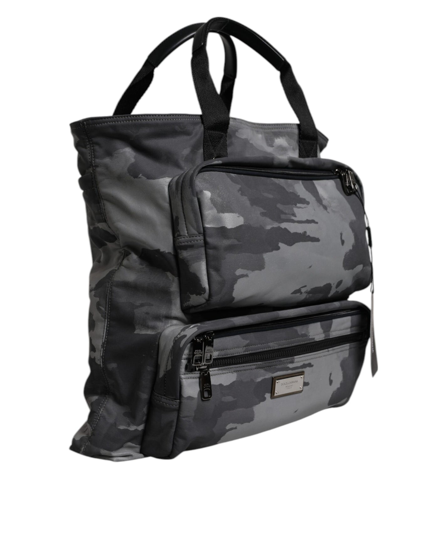 Sac fourre-tout en coton camouflage gris Dolce &amp; Gabbana à compartiments multiples
