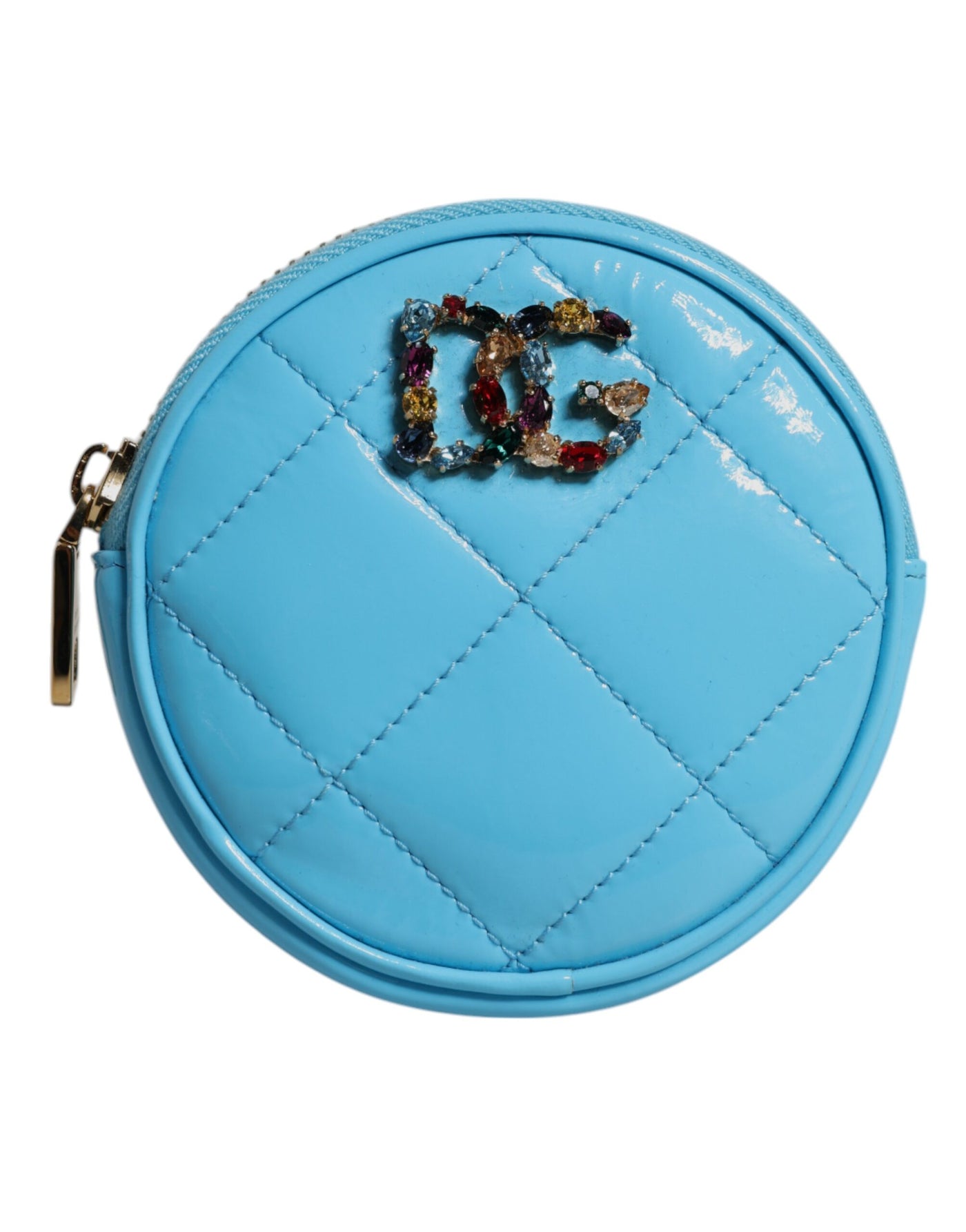 Dolce &amp; Gabbana lichtblauwe DG Crystal ronde portemonnee van lamsleer