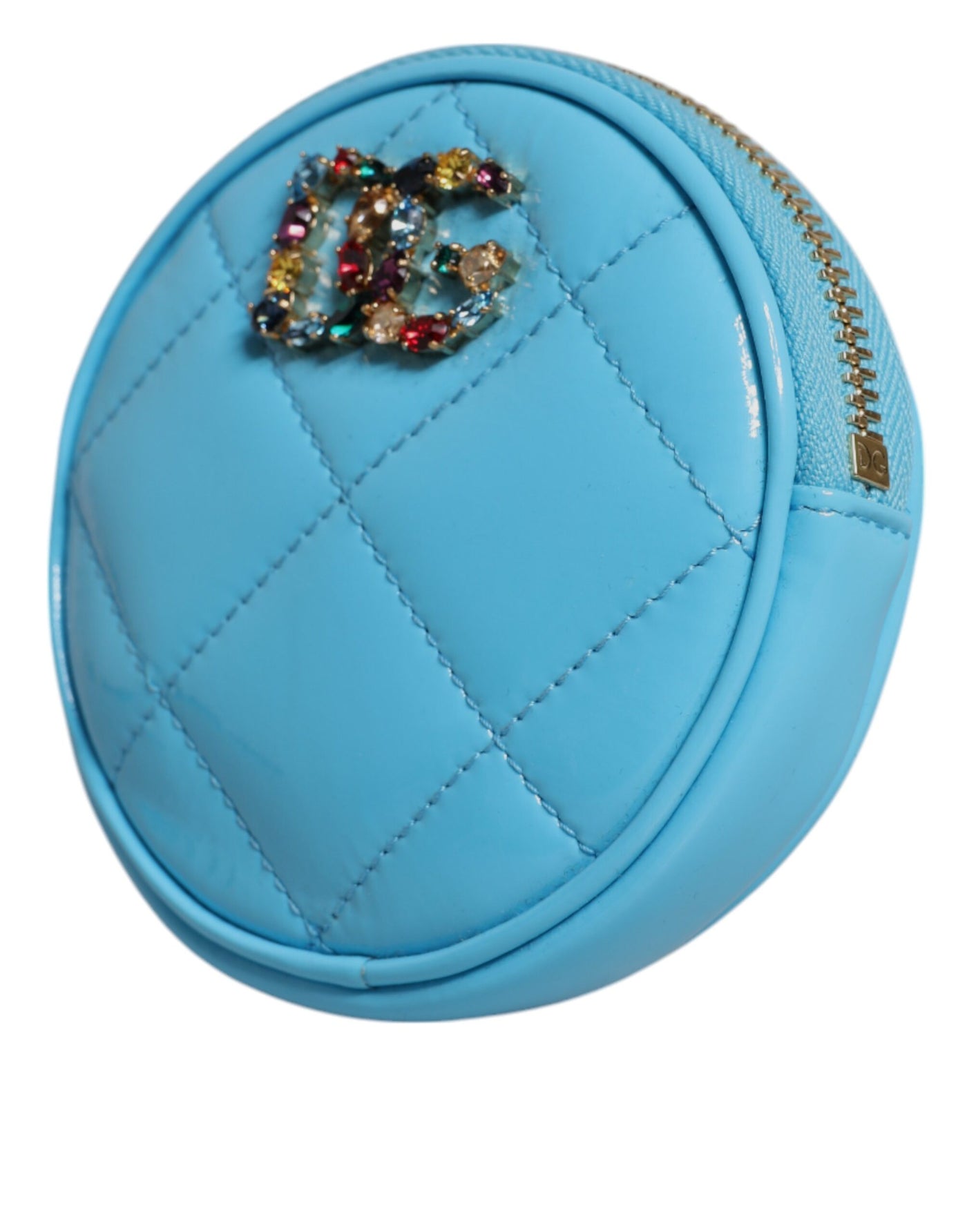 Dolce &amp; Gabbana lichtblauwe DG Crystal ronde portemonnee van lamsleer