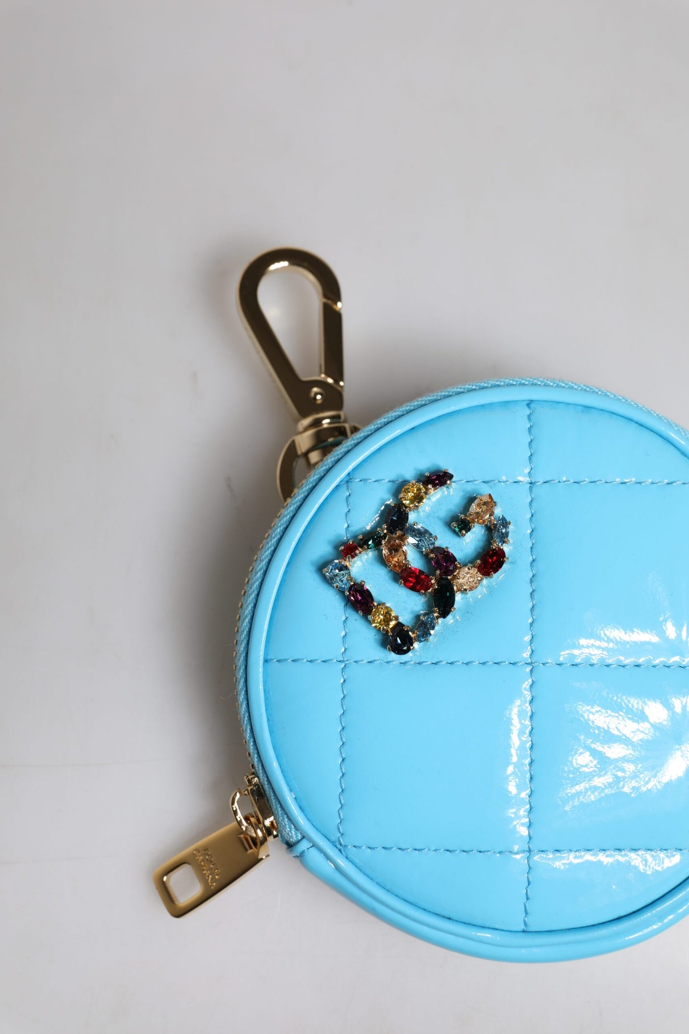 Dolce &amp; Gabbana lichtblauwe DG Crystal ronde portemonnee van lamsleer