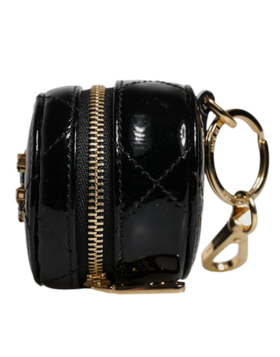 Dolce &amp; Gabbana zwarte DG Crystal ronde portemonnee van lamsleer