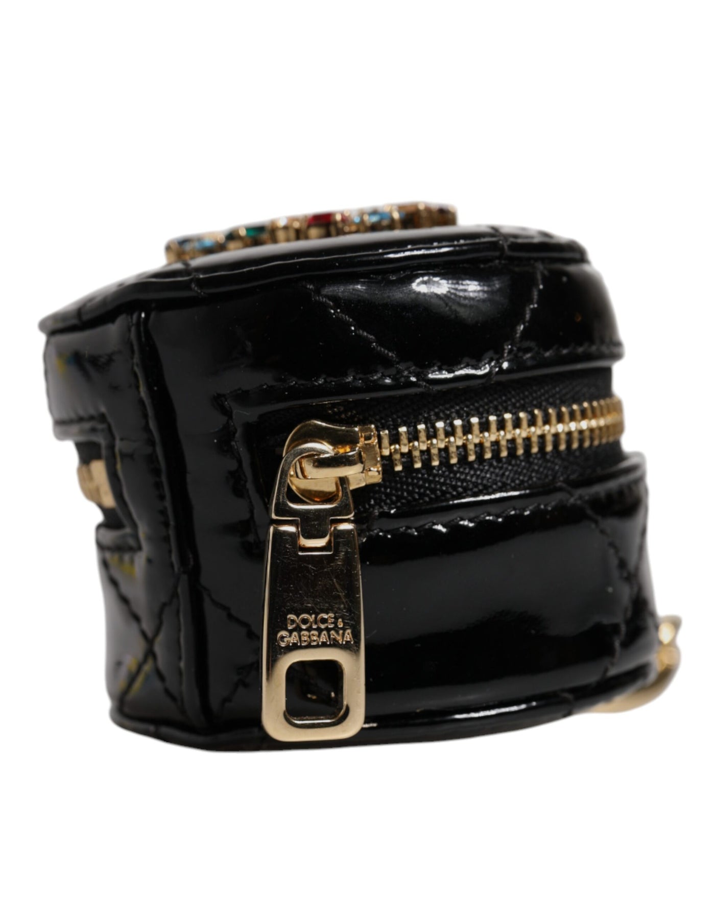 Dolce &amp; Gabbana zwarte DG Crystal ronde portemonnee van lamsleer