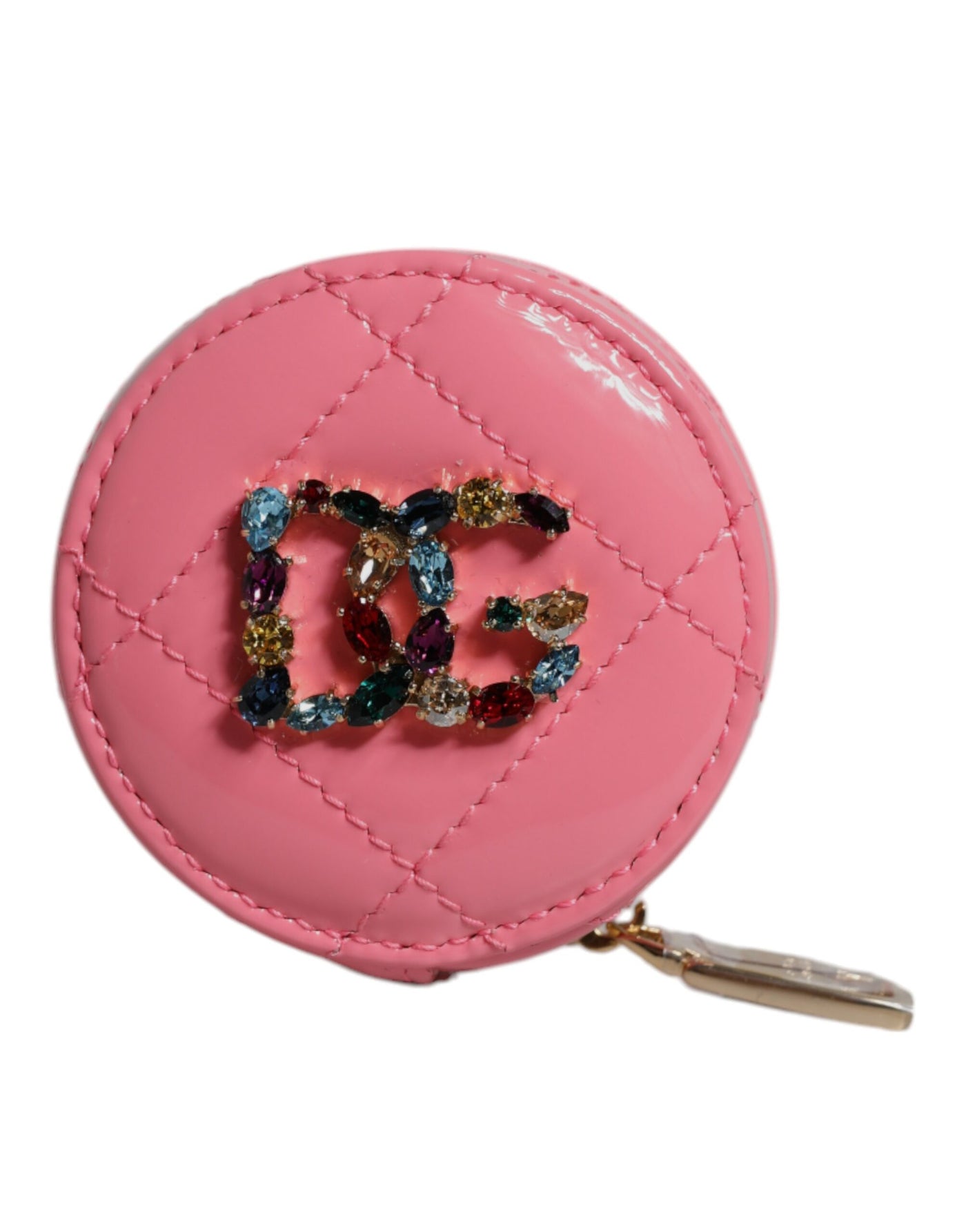 Dolce &amp; Gabbana roze lamsleren DG Crystal ronde portemonnee