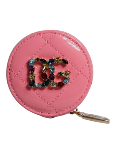 Dolce &amp; Gabbana roze lamsleren DG Crystal ronde portemonnee