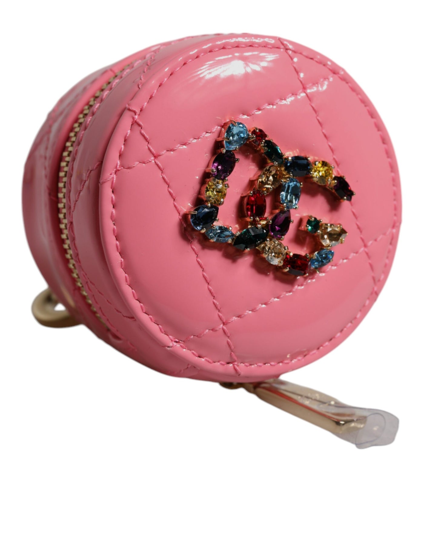 Dolce &amp; Gabbana roze lamsleren DG Crystal ronde portemonnee