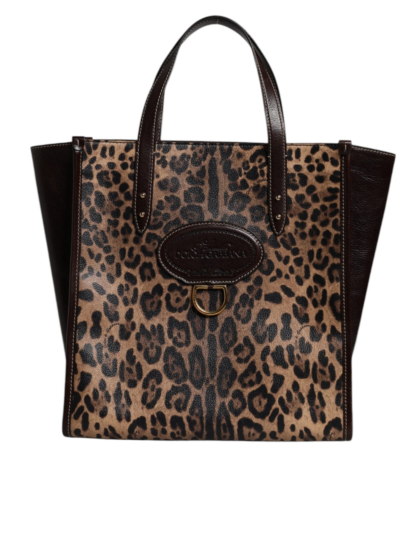 Sac fourre-tout à bandoulière en cuir léopard marron Dolce &amp; Gabbana