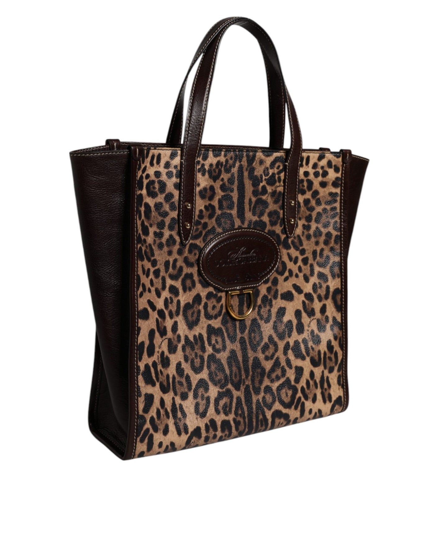 Sac fourre-tout à bandoulière en cuir léopard marron Dolce &amp; Gabbana