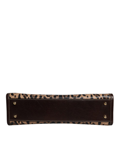 Sac fourre-tout à bandoulière en cuir léopard marron Dolce &amp; Gabbana