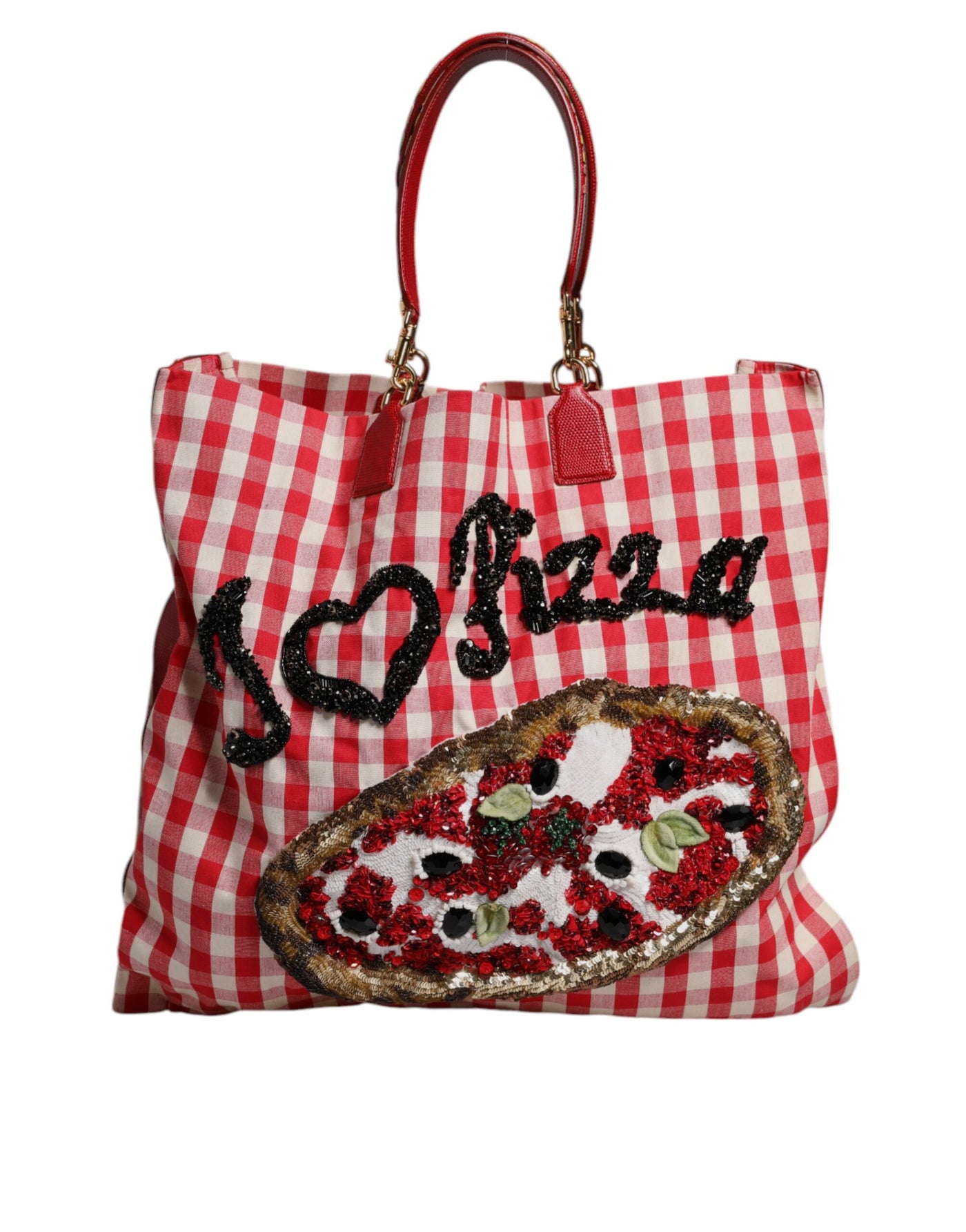 Sac cabas en coton à carreaux rouges Dolce &amp; Gabbana