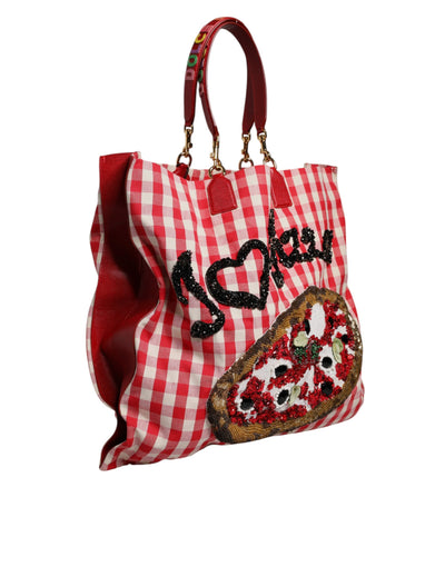 Sac cabas en coton à carreaux rouges Dolce &amp; Gabbana