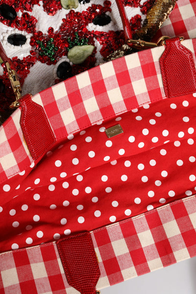 Sac cabas en coton à carreaux rouges Dolce &amp; Gabbana