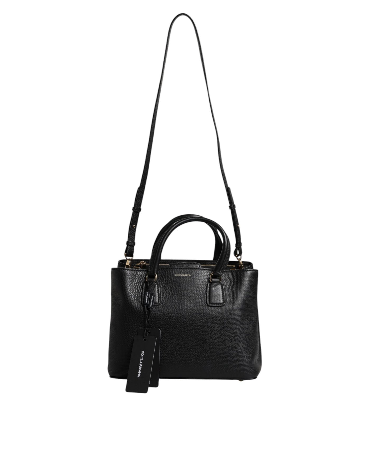Sac à main à bandoulière Dolce &amp; Gabbana en cuir de veau noir avec plaque logo