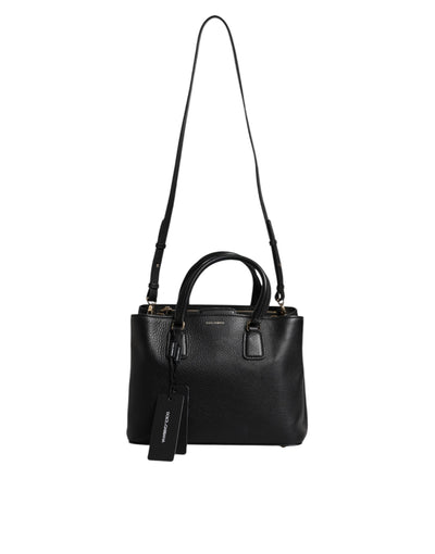 Sac à main à bandoulière Dolce &amp; Gabbana en cuir de veau noir avec plaque logo