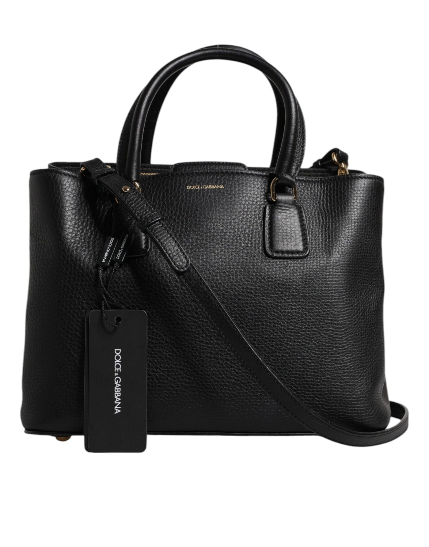 Sac à main à bandoulière Dolce &amp; Gabbana en cuir de veau noir avec plaque logo