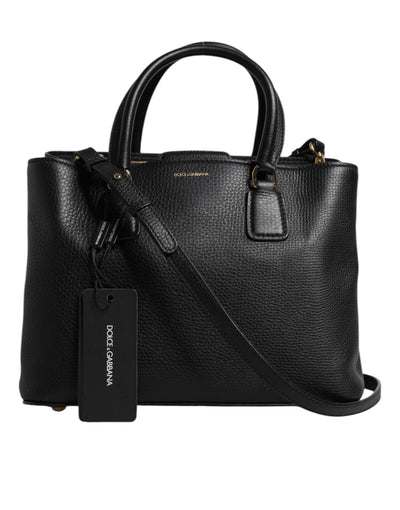 Sac à main à bandoulière Dolce &amp; Gabbana en cuir de veau noir avec plaque logo