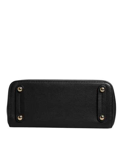 Sac à main à bandoulière Dolce &amp; Gabbana en cuir de veau noir avec plaque logo