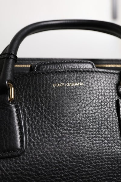 Sac à main à bandoulière Dolce &amp; Gabbana en cuir de veau noir avec plaque logo