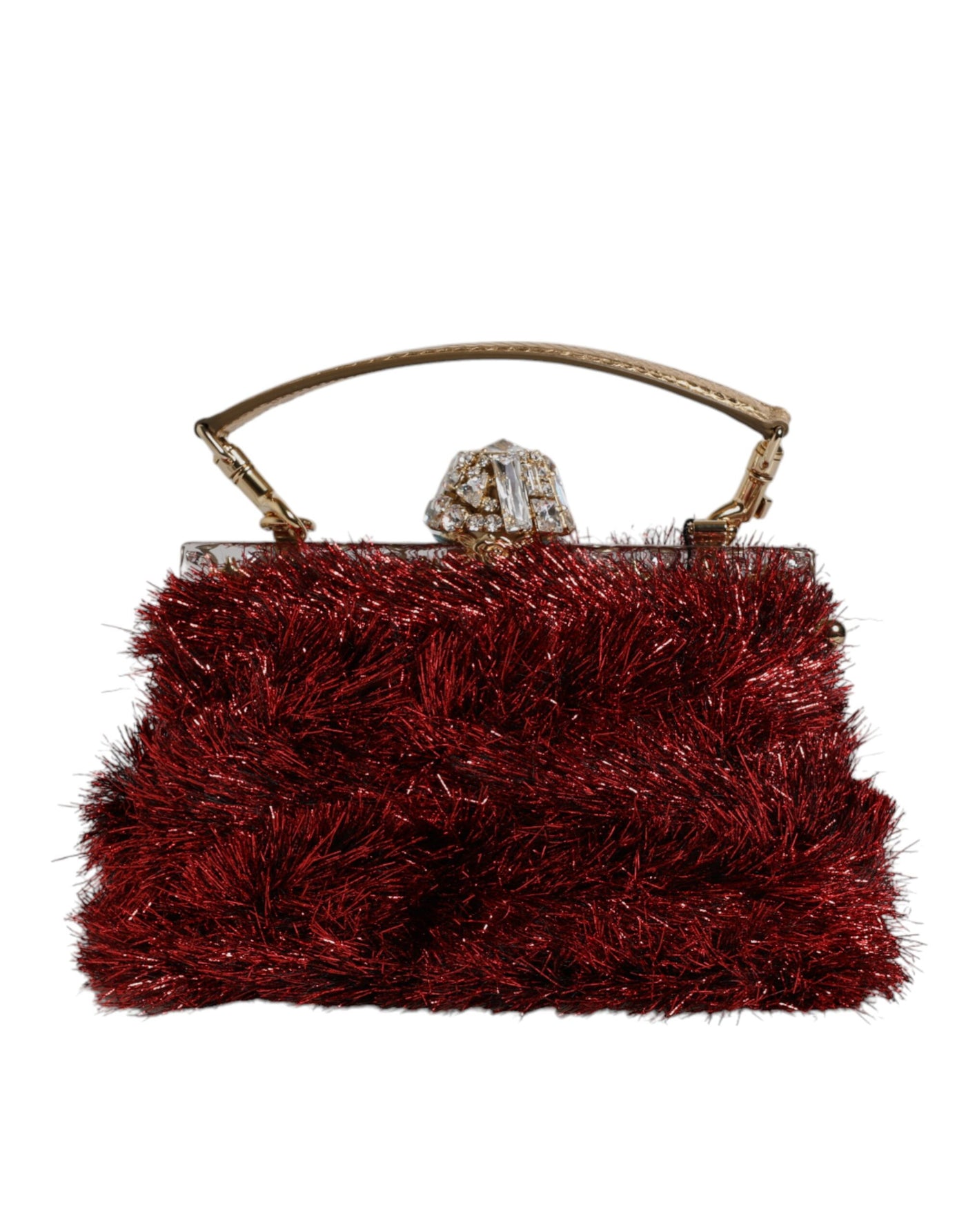 Pochette de soirée Dolce &amp; Gabbana avec chaîne en or rouge VANDA et cristaux scintillants