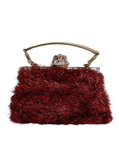 Pochette de soirée Dolce &amp; Gabbana avec chaîne en or rouge VANDA et cristaux scintillants