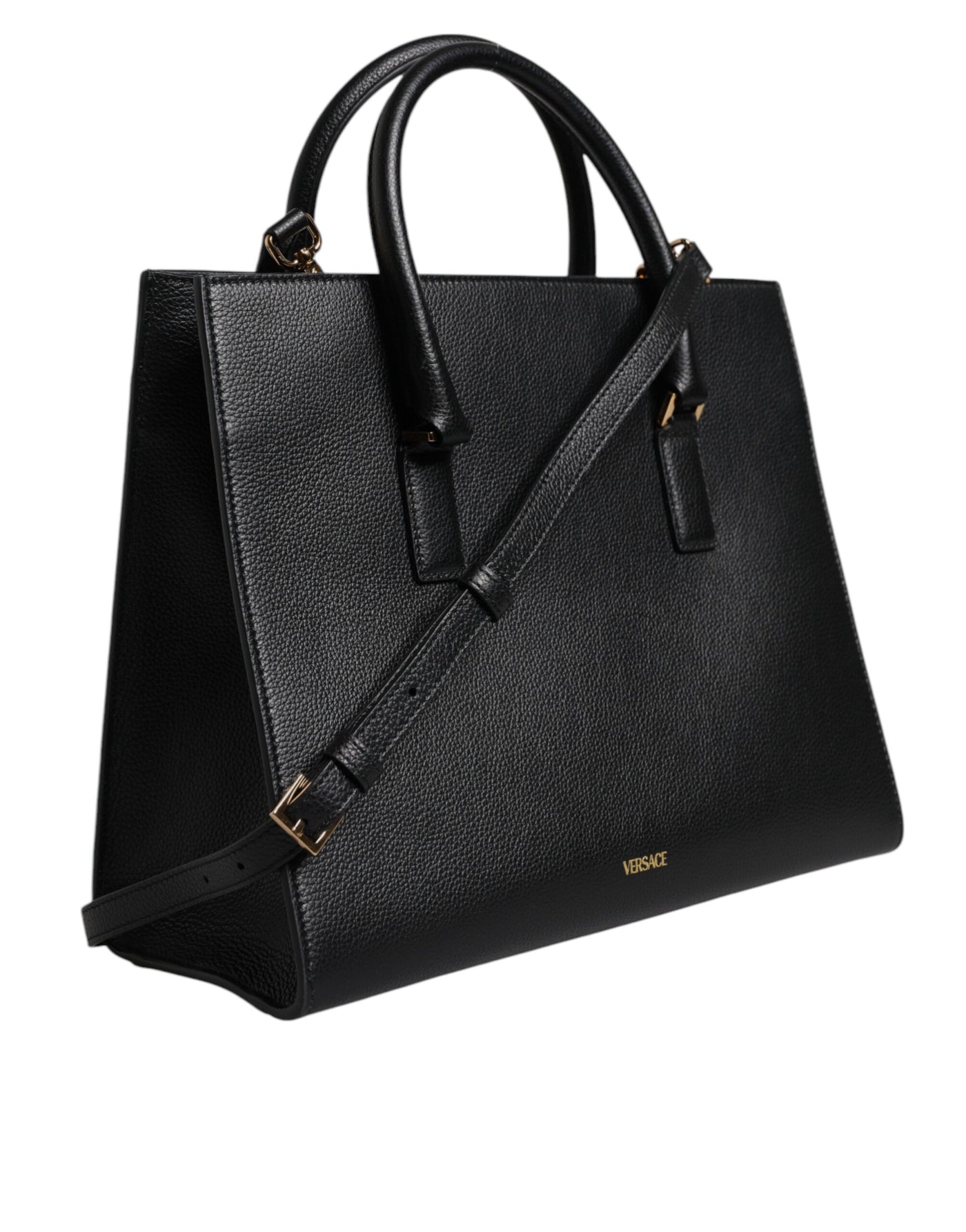 Grand sac à bandoulière en cuir noir Versace avec poignée supérieure