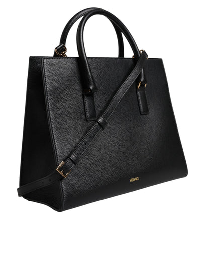 Grand sac à bandoulière en cuir noir Versace avec poignée supérieure