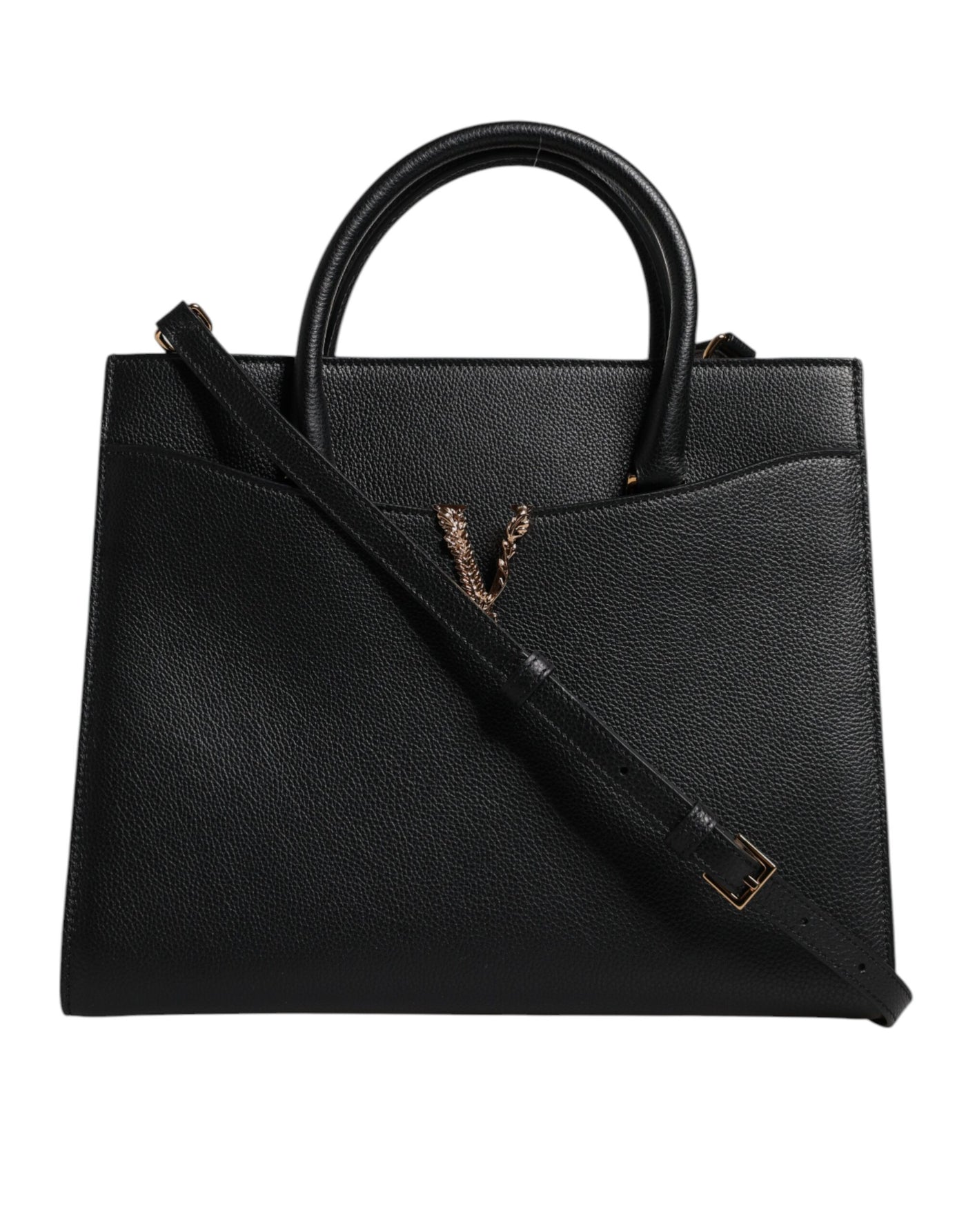 Grand sac à bandoulière en cuir noir Versace avec poignée supérieure