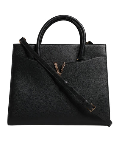 Grand sac à bandoulière en cuir noir Versace avec poignée supérieure