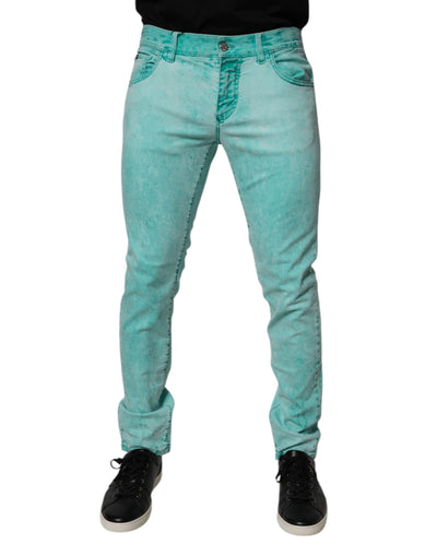 Jean skinny vert tie-dye en coton Dolce &amp; Gabbana pour homme