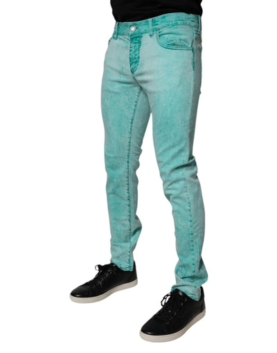 Jean skinny vert tie-dye en coton Dolce &amp; Gabbana pour homme