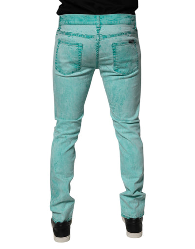 Jean skinny vert tie-dye en coton Dolce &amp; Gabbana pour homme