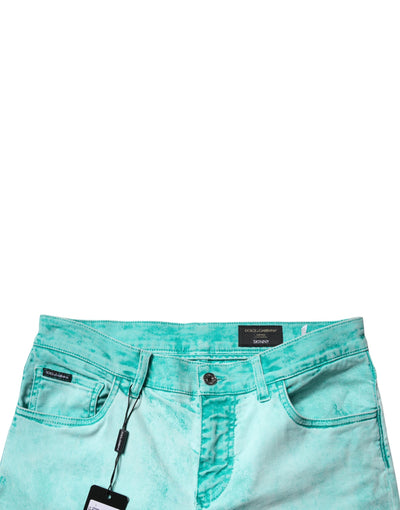 Jean skinny vert tie-dye en coton Dolce &amp; Gabbana pour homme