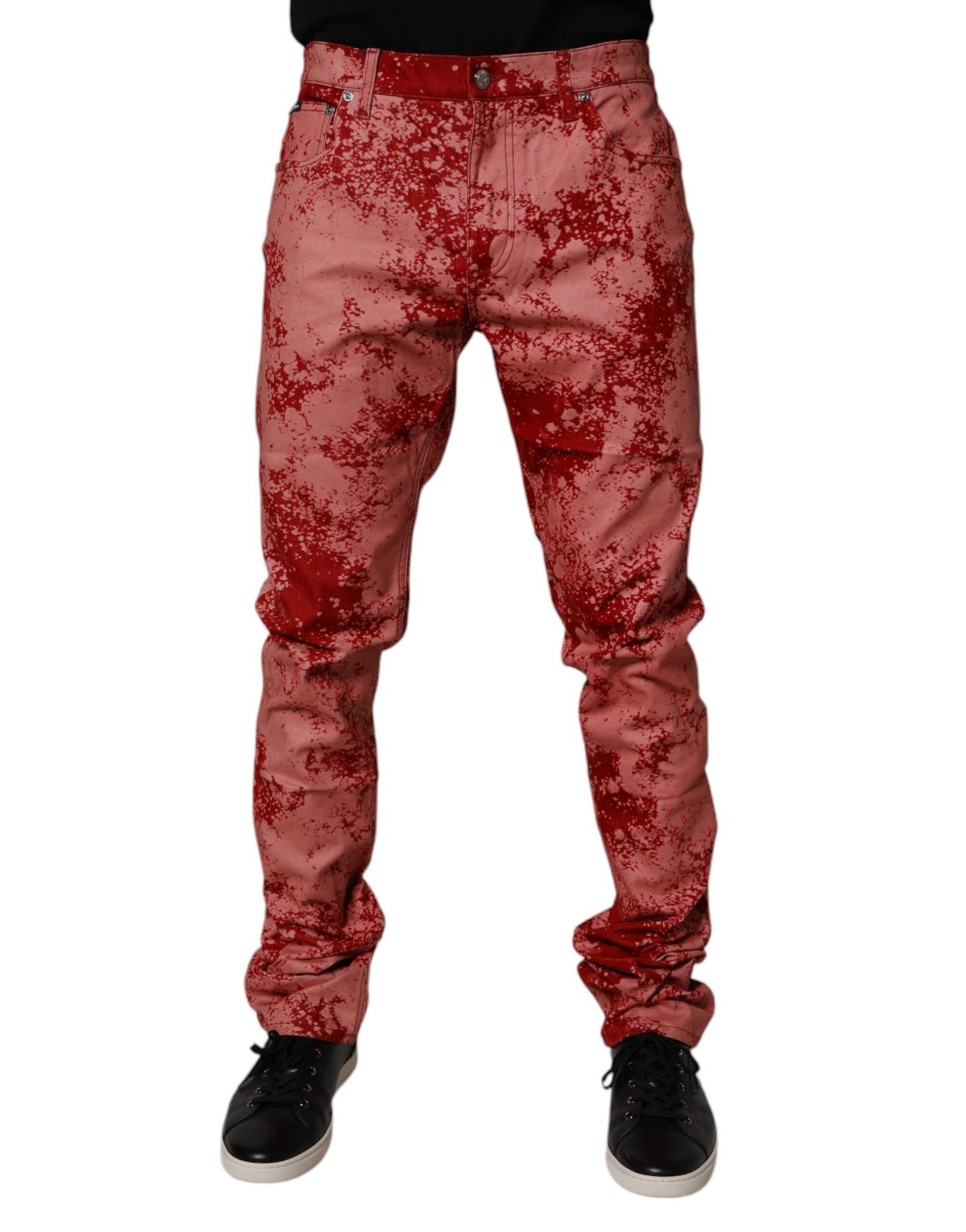Jean skinny en coton tie-dye rouge Dolce &amp; Gabbana pour homme