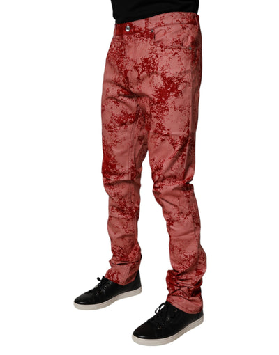 Jean skinny en coton tie-dye rouge Dolce &amp; Gabbana pour homme