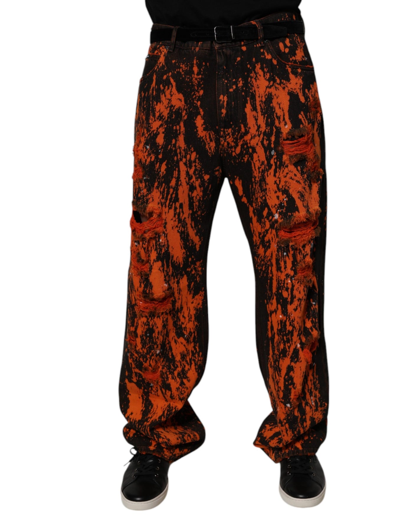 Jean droit en coton tie-dye noir et rouge Dolce &amp; Gabbana